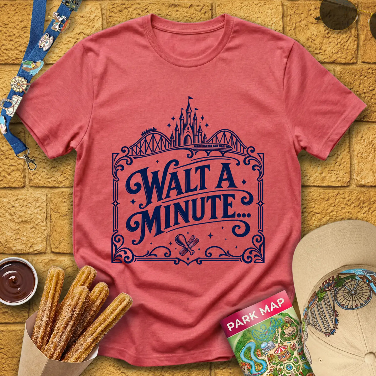 Walt A Minute... [Victorian] T-Shirt for Theme Park Fans (Heather Red)