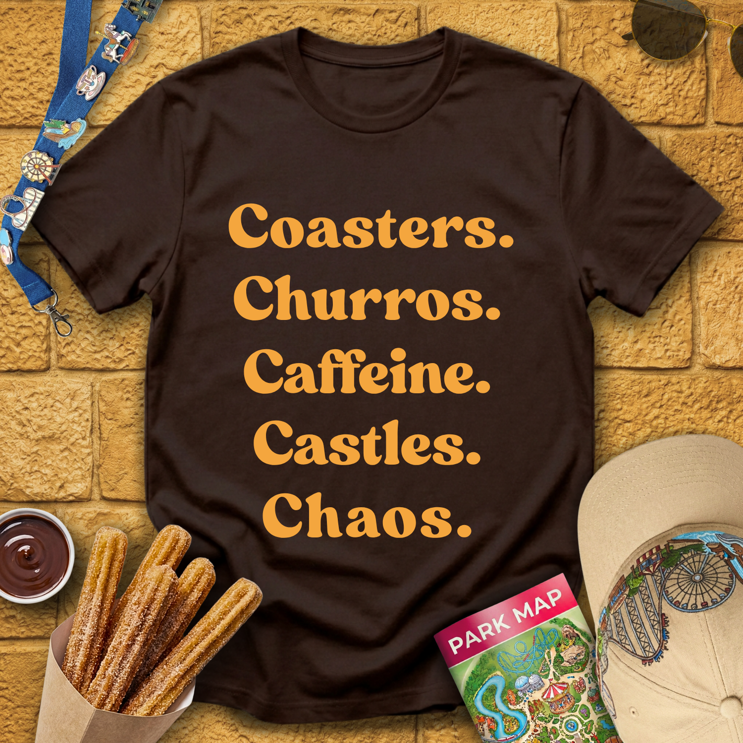 Coasters. Churros. Caffeine. [70s] T-Shirt