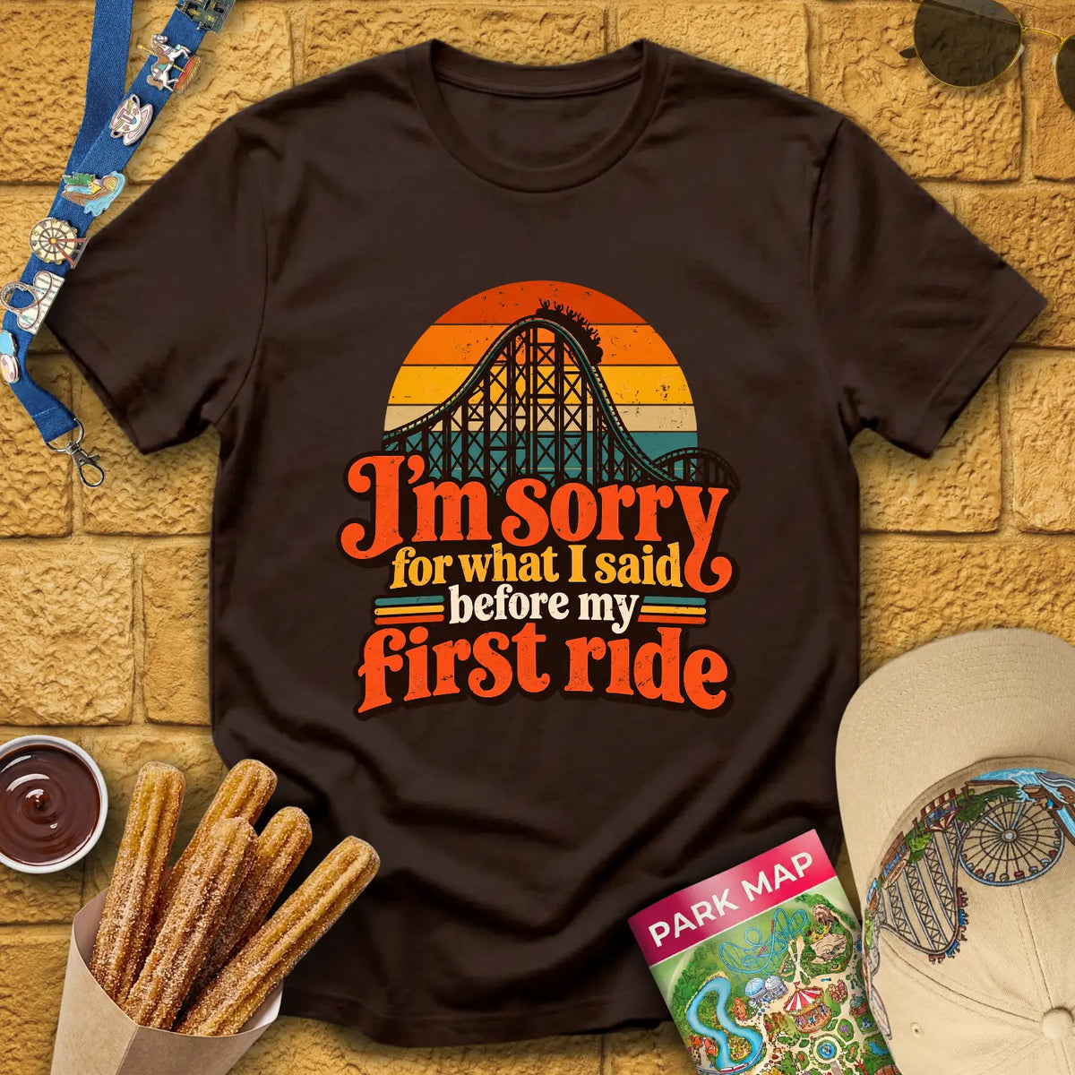 Before First Ride [70s] T-Shirt for Theme Park Fans (Dark Chocolate)