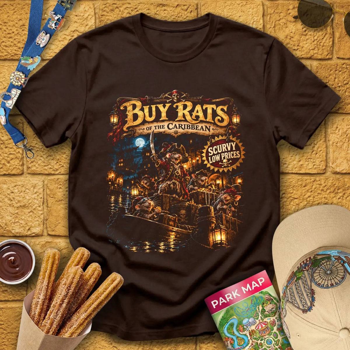 Buy Rats Caribbean [Cinematic1] T-Shirt for Theme Park Fans (Dark Chocolate)
