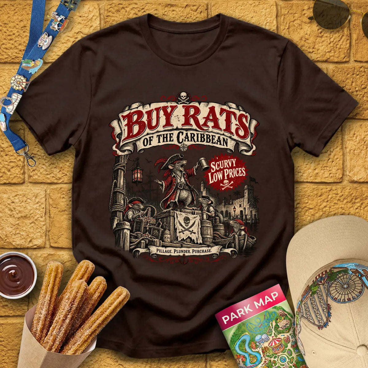 Buy Rats Caribbean [Poster] T-Shirt for Theme Park Fans (Dark Chocolate)