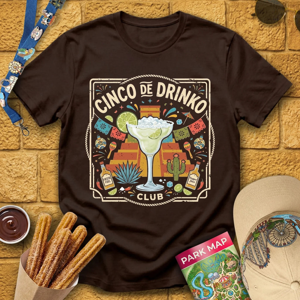 Cinco De Drinko [Square] T-Shirt for Theme Park Fans (Dark Chocolate)