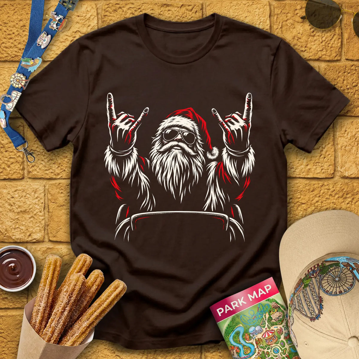 Coaster Santa [LinoArt] T-Shirt for Theme Park Fans (Dark Chocolate)
