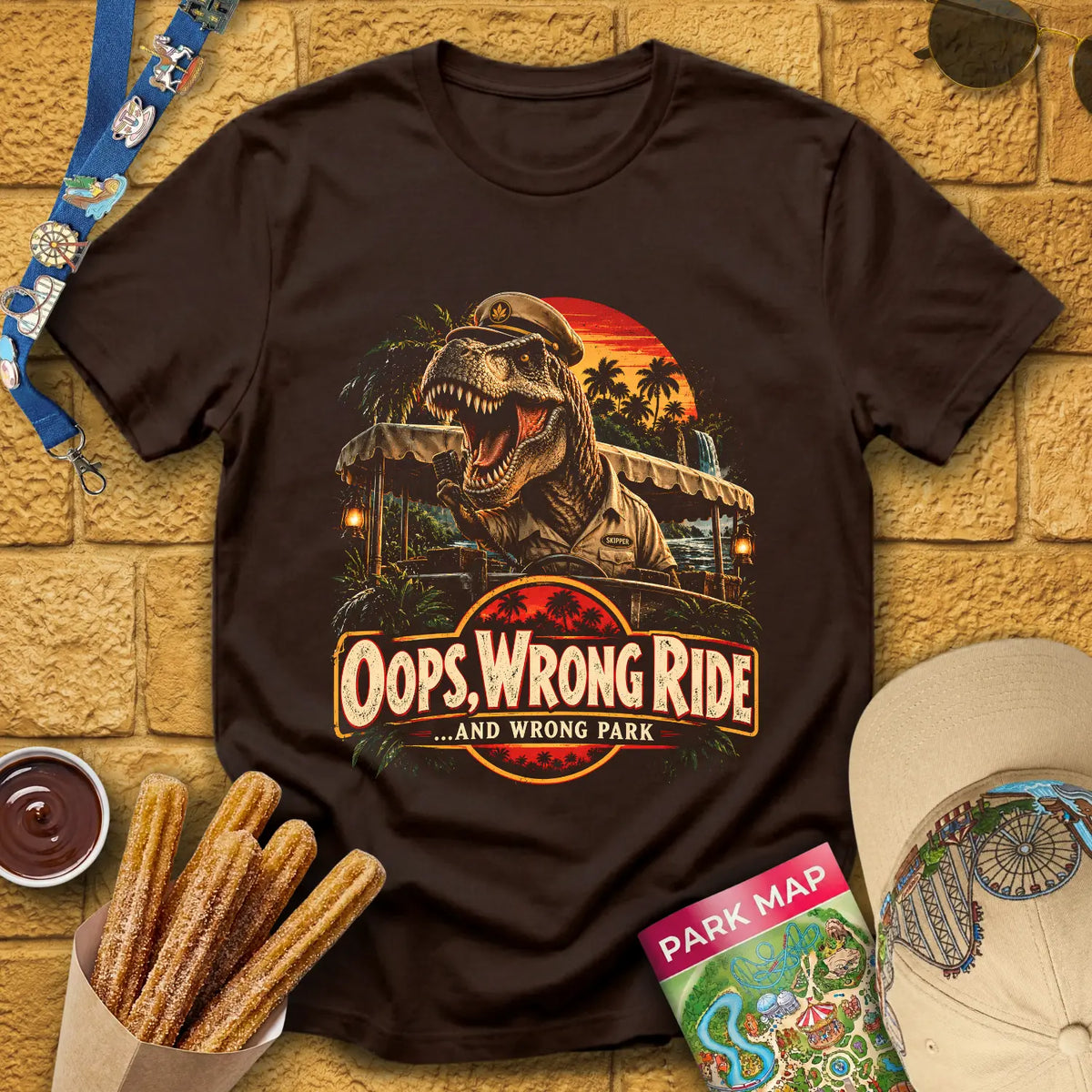 Dinosaur Skipper [Cinematic] T-Shirt for Theme Park Fans (Dark Chocolate)