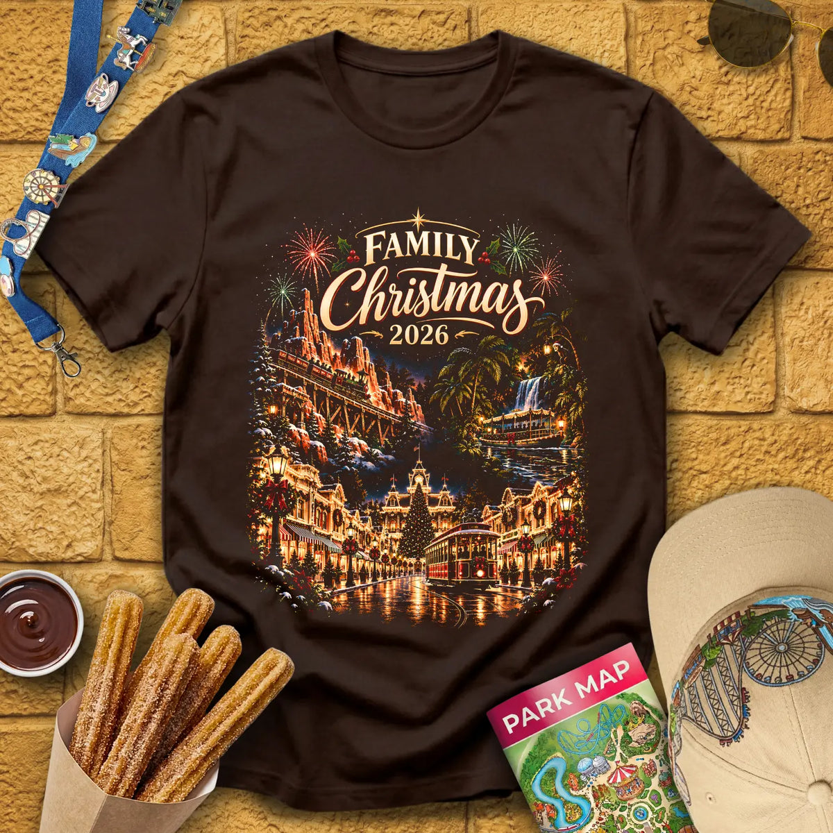 Family Christmas 2026 [Magic] T-Shirt for Theme Park Fans (Dark Chocolate)