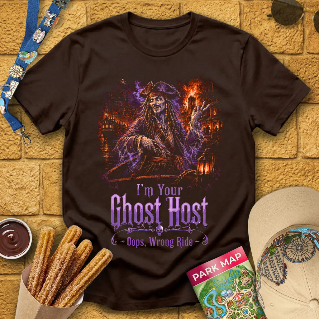 Ghost Host Pirate [Surreal] T-Shirt for Theme Park Fans (Dark Chocolate)