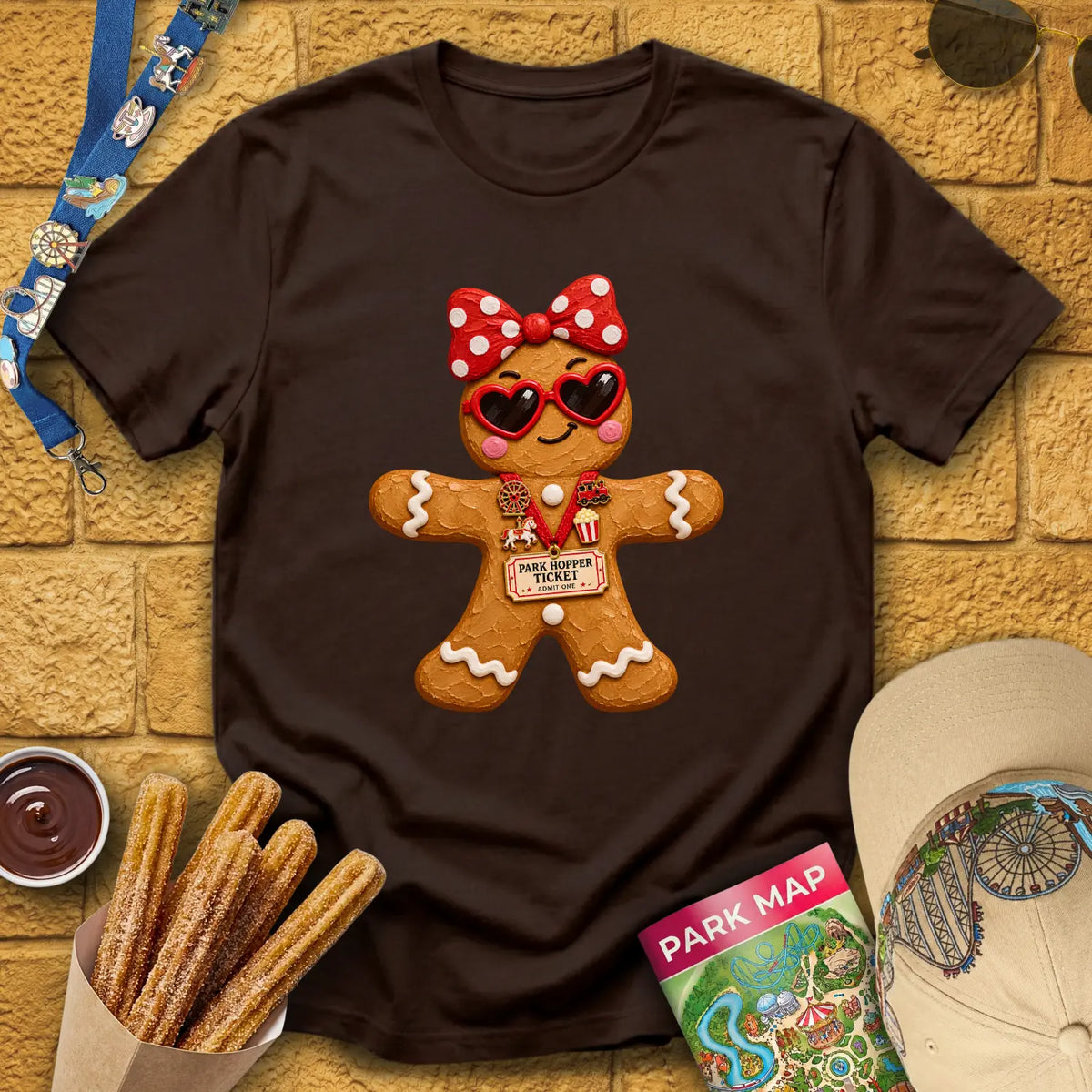 Gingerbread Lady [Impasto] T-Shirt for Theme Park Fans (Dark Chocolate)