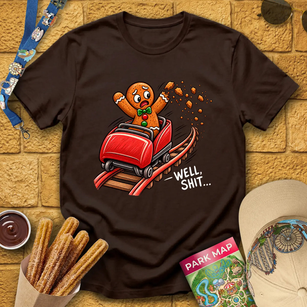 Gingerbread Man Fail [Crayon] T-Shirt for Theme Park Fans (Dark Chocolate)