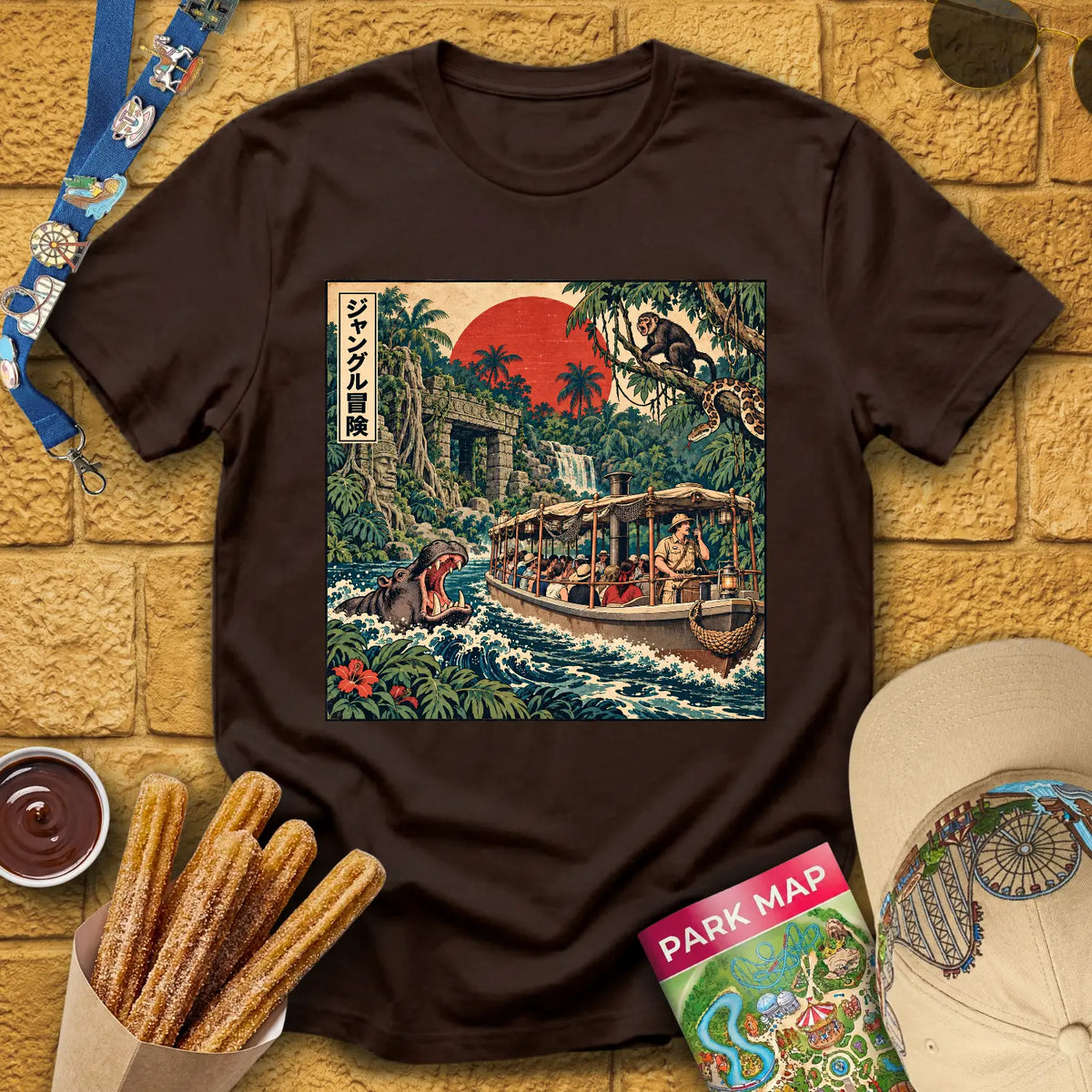 Jungle Adventure [Japanese] T-Shirt for Theme Park Fans (Dark Chocolate)