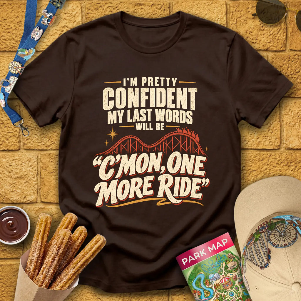 One More Ride [RetroBold] T-Shirt for Theme Park Fans (Dark Chocolate)