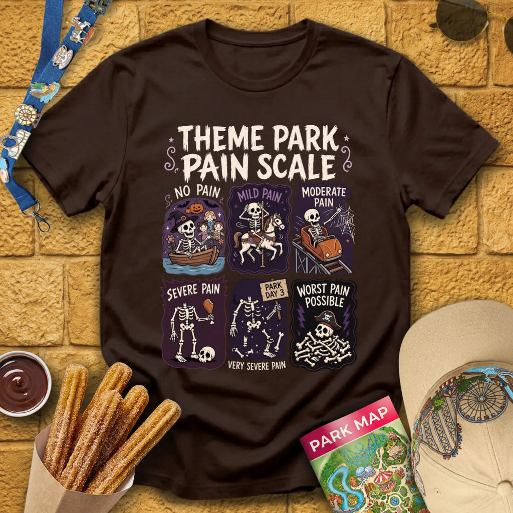Park Pain Scale [Comic] T-Shirt for Theme Park Fans (Dark Chocolate)
