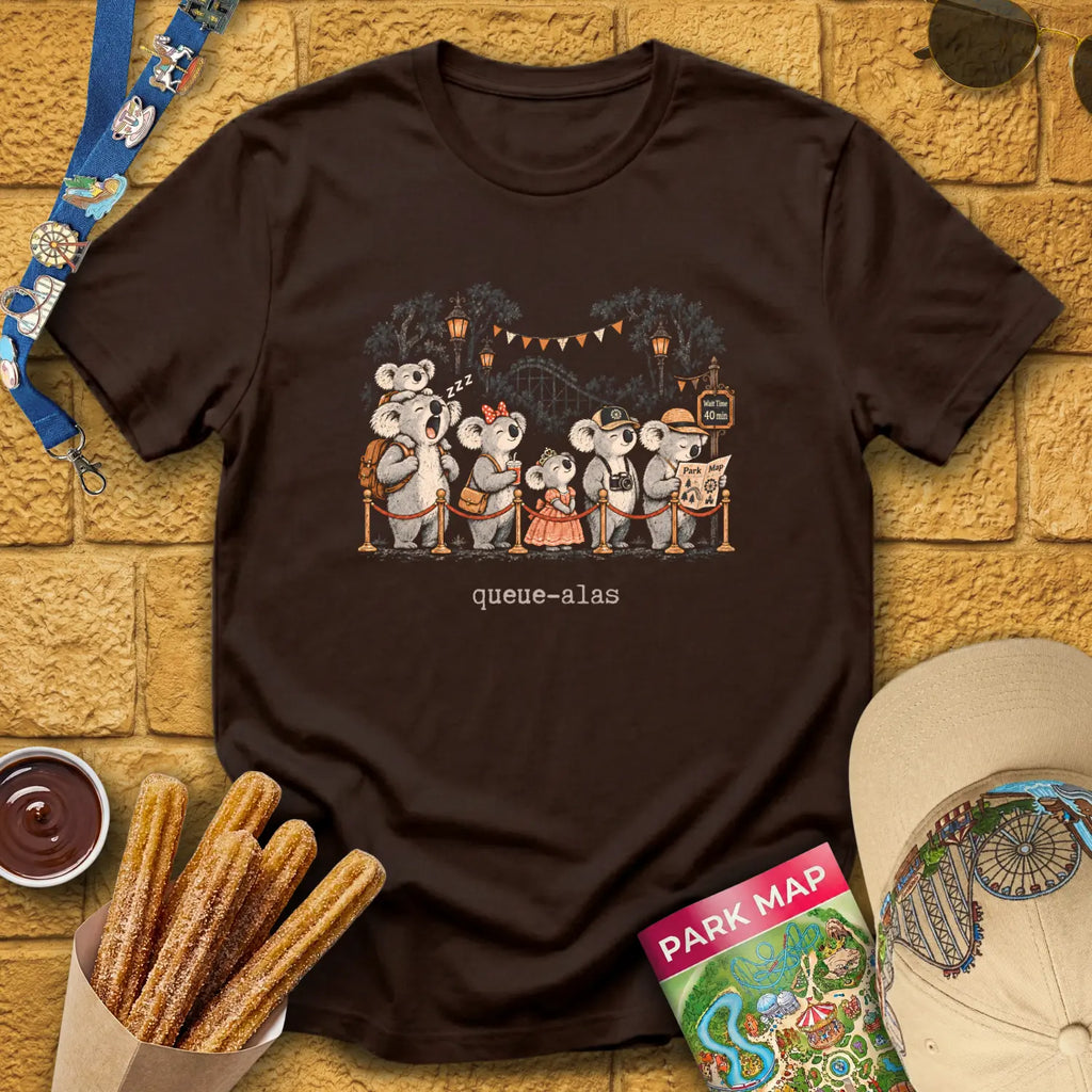 Queue-Alas [Chalky] T-Shirt for Theme Park Fans (Dark Chocolate)