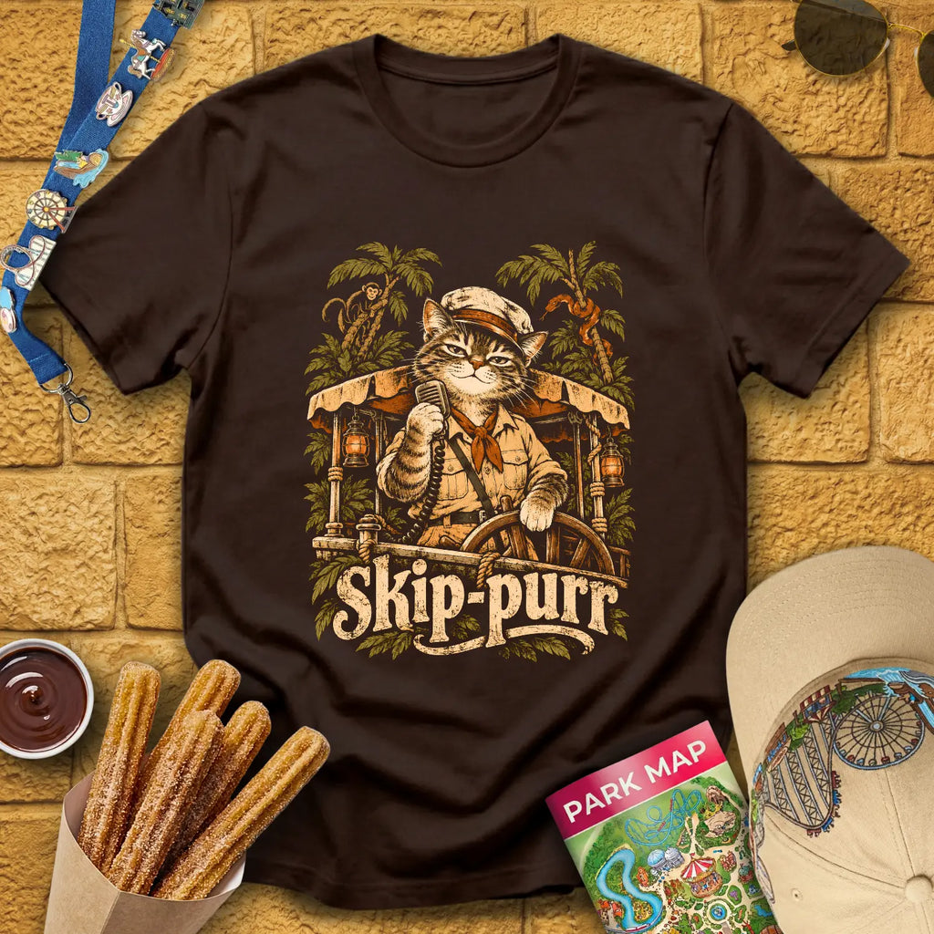 Skip-Purr Cat [Chalky] T-Shirt for Theme Park Fans (Dark Chocolate)