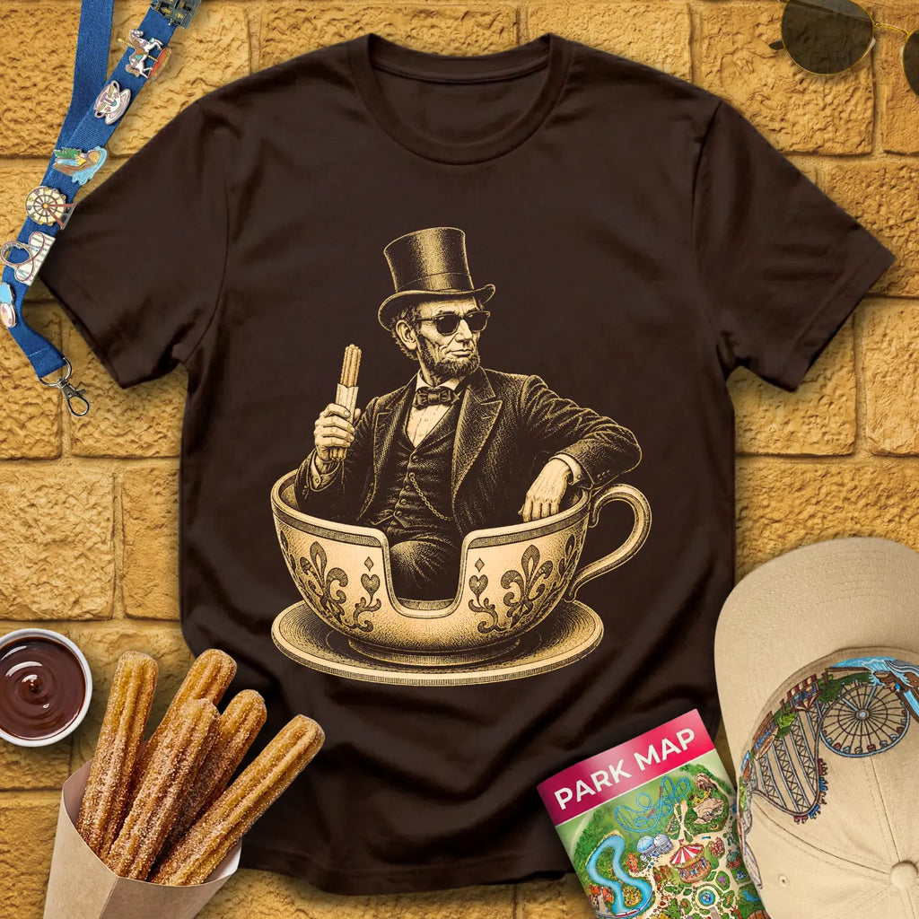 Tranquil Teacups [Engraved] T-Shirt for Theme Park Fans (Dark Chocolate)