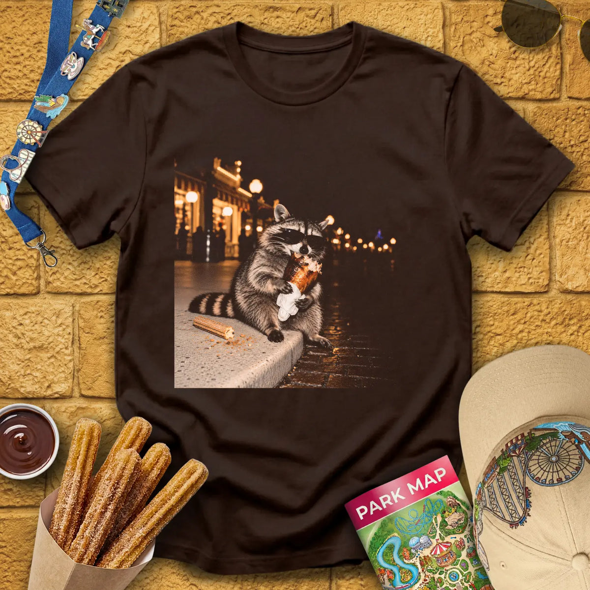Turkey Leg Raccoon [Cinematic] T-Shirt for Theme Park Fans (Dark Chocolate)
