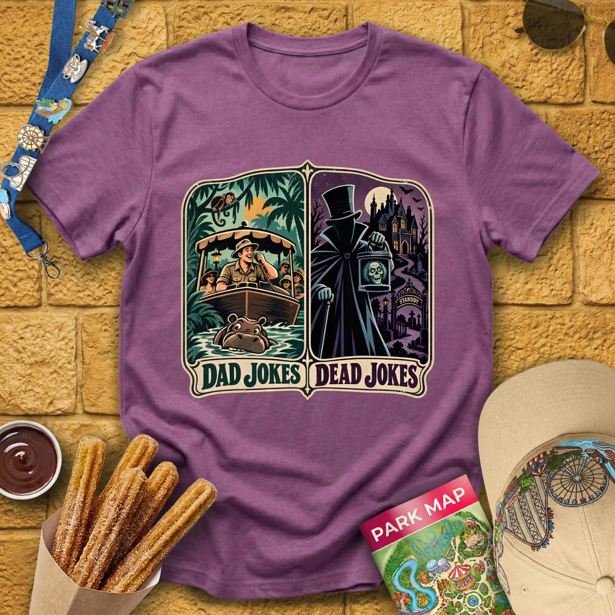 Dad Jokes Dead Jokes [Vintage] T-Shirt for Theme Park Fans (Heather Maroon)