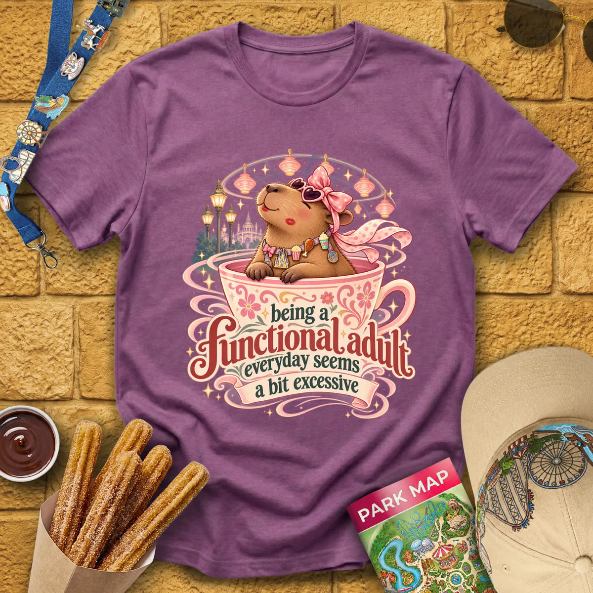 Functional Adult [Cutesy] T-Shirt for Theme Park Fans (Heather Maroon)