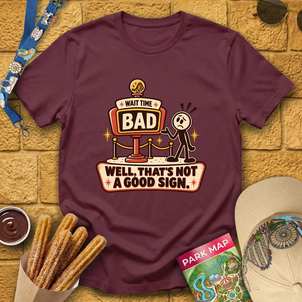 Bad Wait Time [RetroIllu] T-Shirt for Theme Park Fans (Maroon)