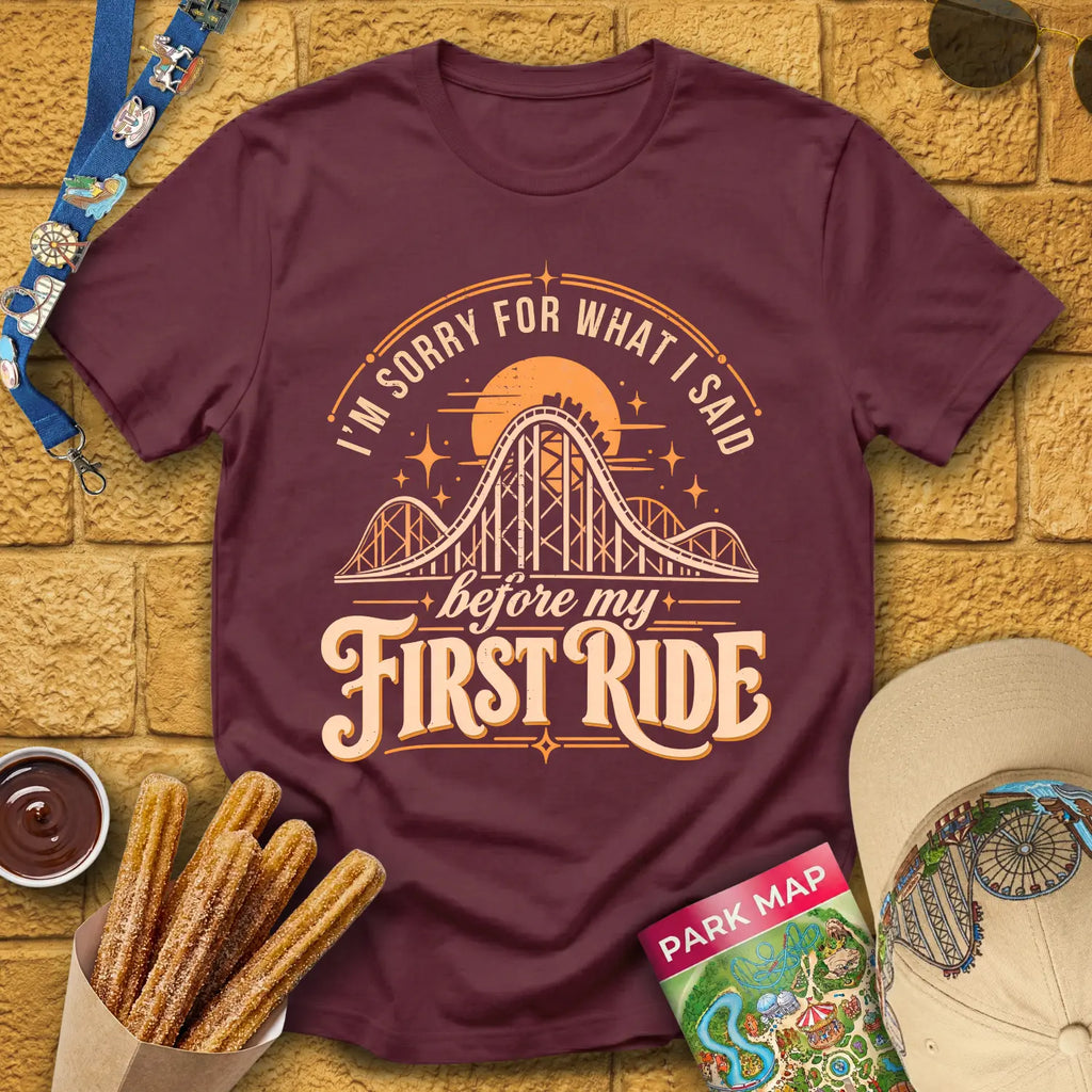 Before First Ride [MidCen] T-Shirt for Theme Park Fans (Maroon)