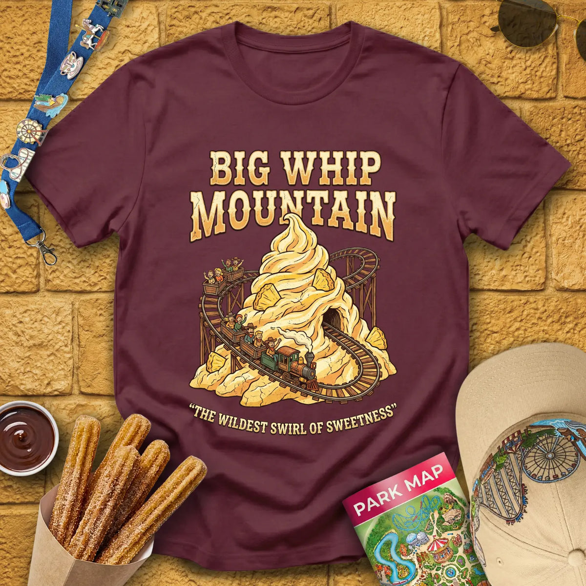 Big Whip Mountain [Western] T-Shirt for Theme Park Fans (Maroon)