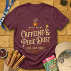Caffeine & Pixie Dust [VictorianOval] T-Shirt for Theme Park Fans (Maroon)