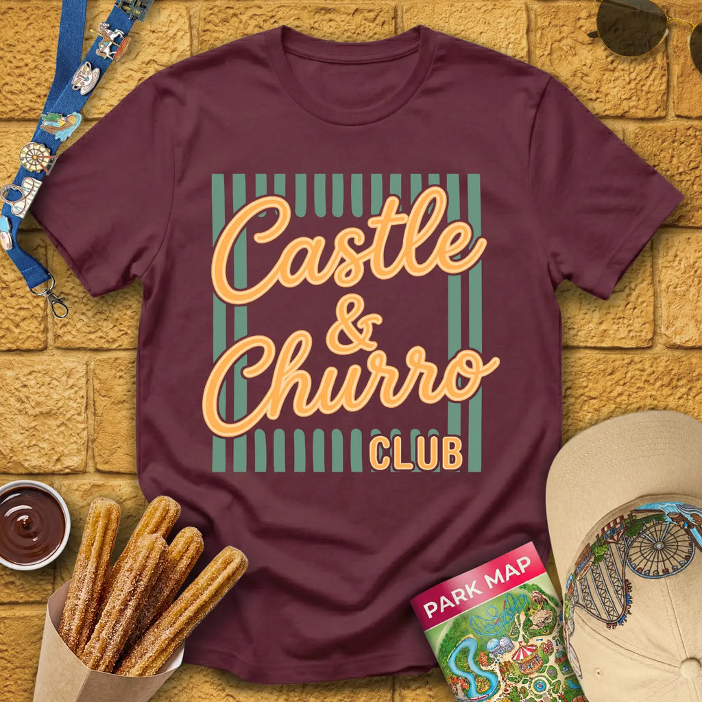 Castle & Churro Club [Chic] T-Shirt for Theme Park Fans (Maroon)