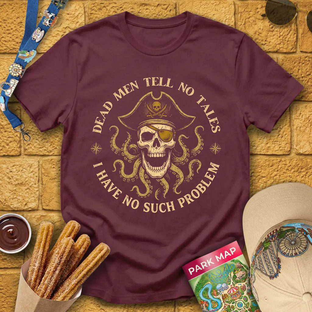 Dead Men Pirates [Circular] T-Shirt for Theme Park Fans (Maroon)