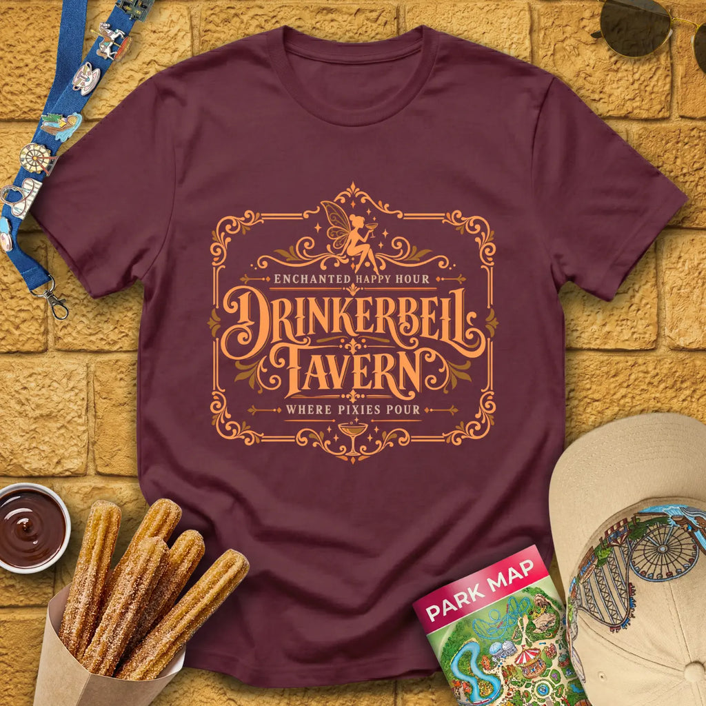 Drinkerbell Tavern [Victorian] T-Shirt for Theme Park Fans (Maroon)