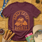 Early Entry Society [Tropic] T-Shirt for Theme Park Fans (Maroon)