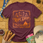 First At Rope Drop [Victorian] T-Shirt for Theme Park Fans (Maroon)