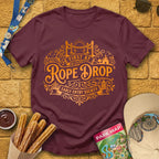 First At Rope Drop [VictorianBadge] T-Shirt for Theme Park Fans (Maroon)