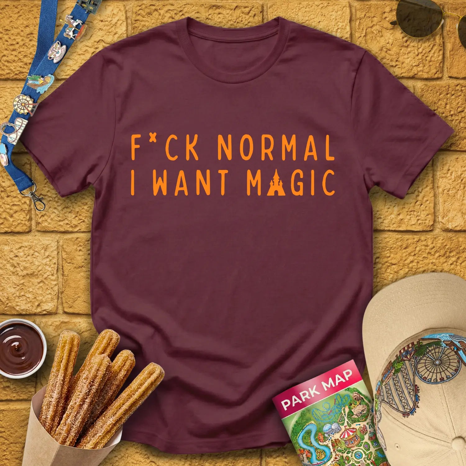 I Want Magic [Sleek] T-Shirt for Theme Park Fans (Maroon)