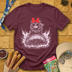 Log Flume Cat [PopInk] T-Shirt for Theme Park Fans (Maroon)