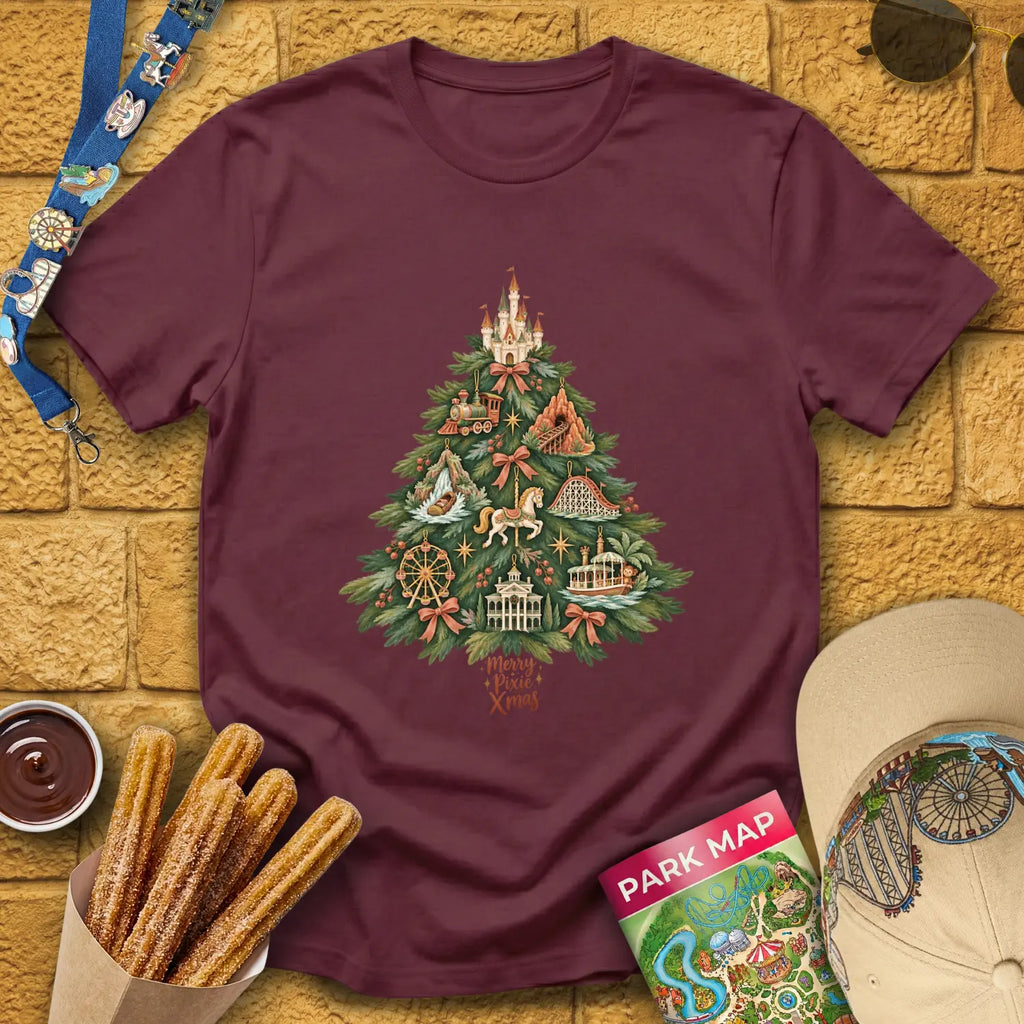 Merry Pixie Tree [ArtsyBoho] T-Shirt for Theme Park Fans (Maroon)