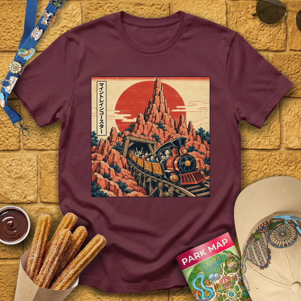 Mine Train [Japanese] T-Shirt for Theme Park Fans (Maroon)
