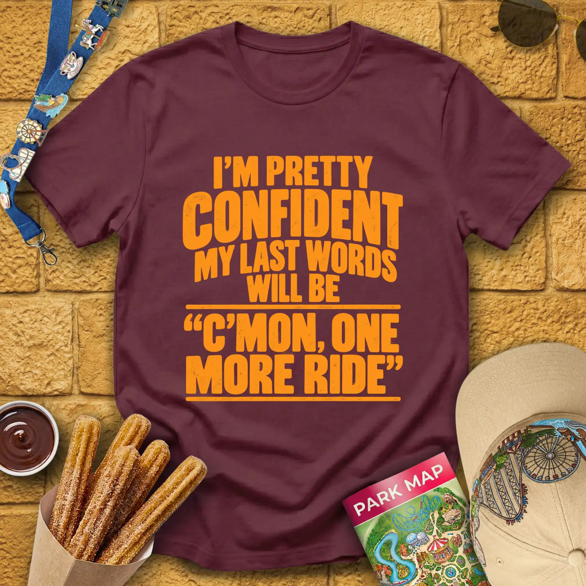 One More Ride [Bold] T-Shirt for Theme Park Fans (Maroon)
