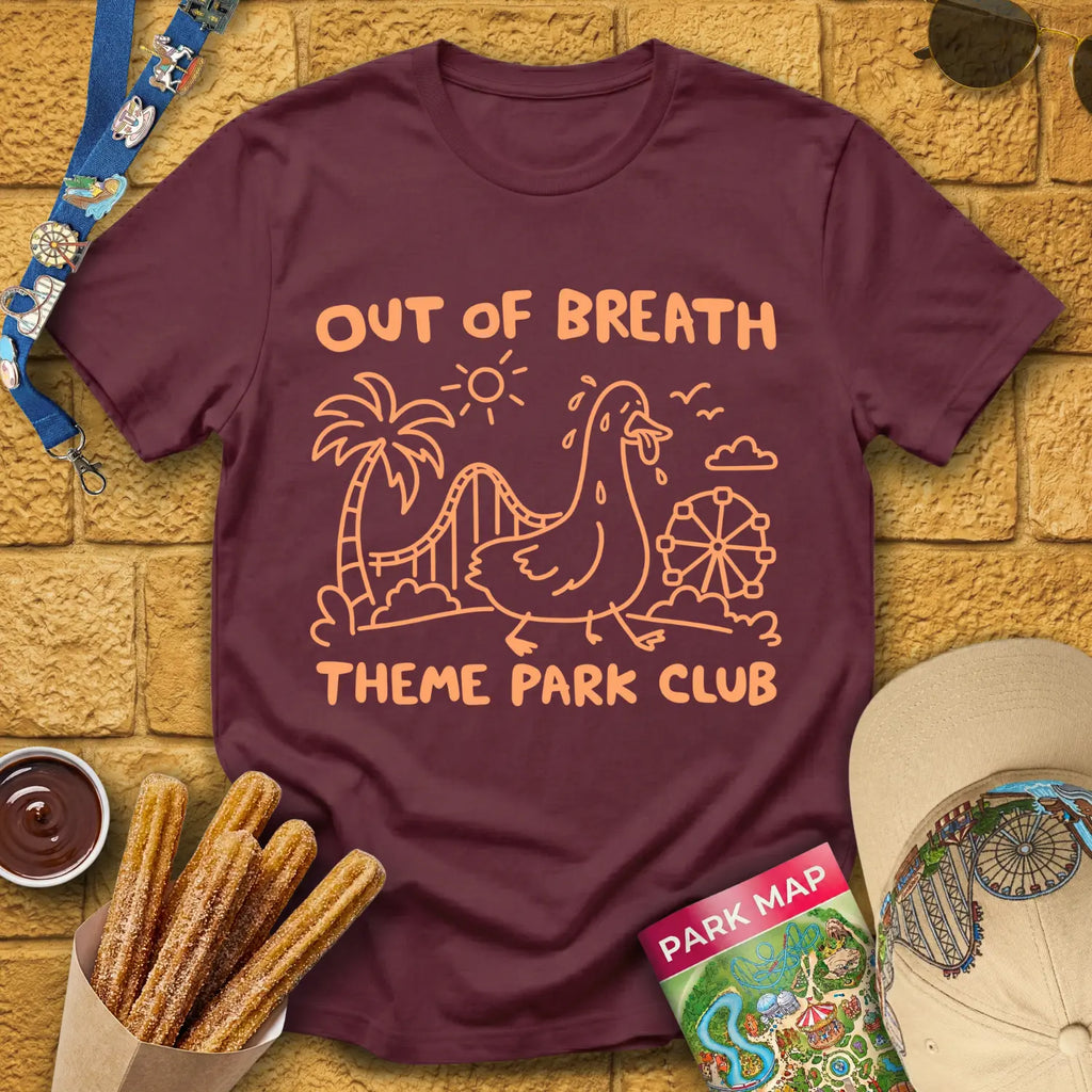 Out Of Breath [Doodle] T-Shirt for Theme Park Fans (Maroon)