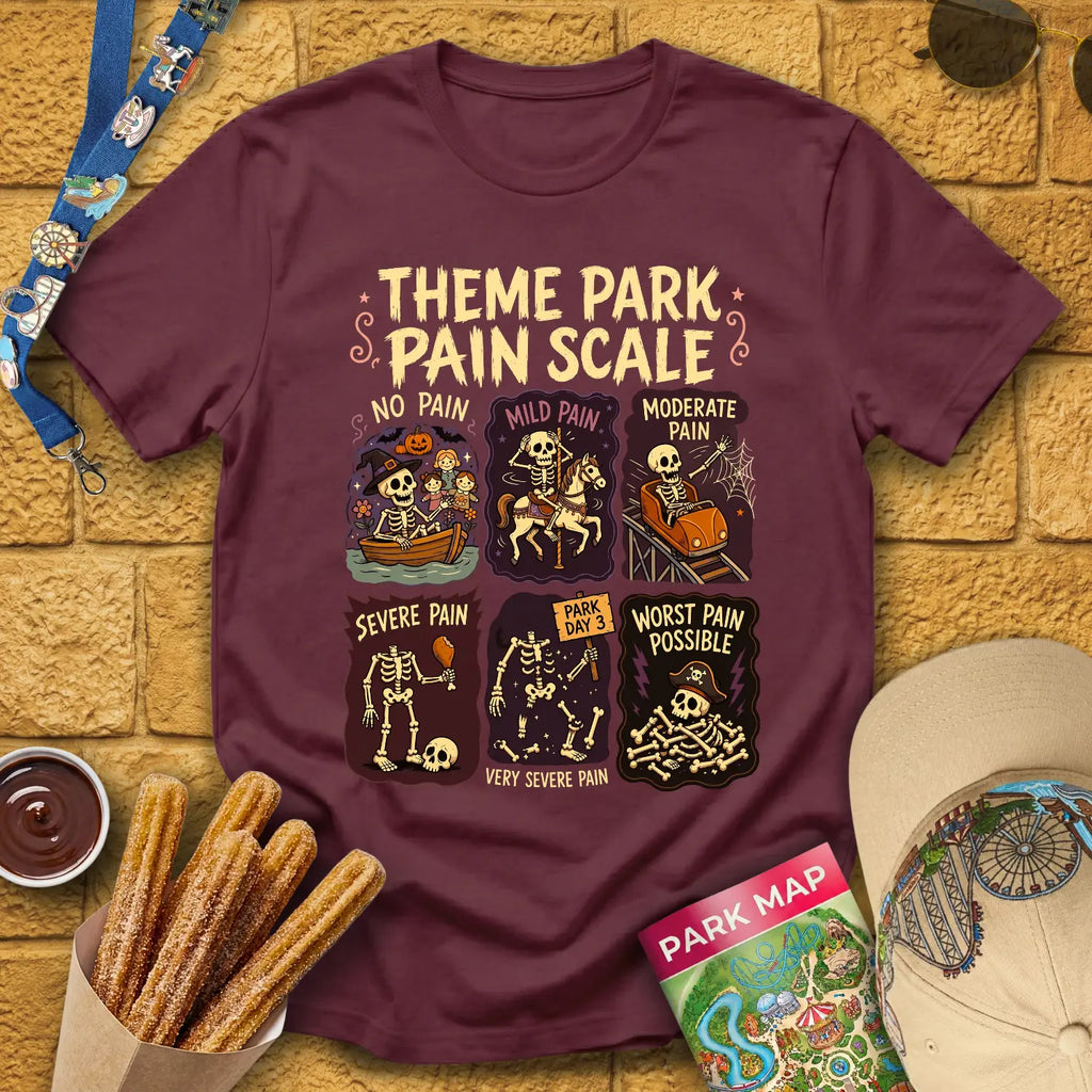 Park Pain Scale [Comic] T-Shirt for Theme Park Fans (Maroon)