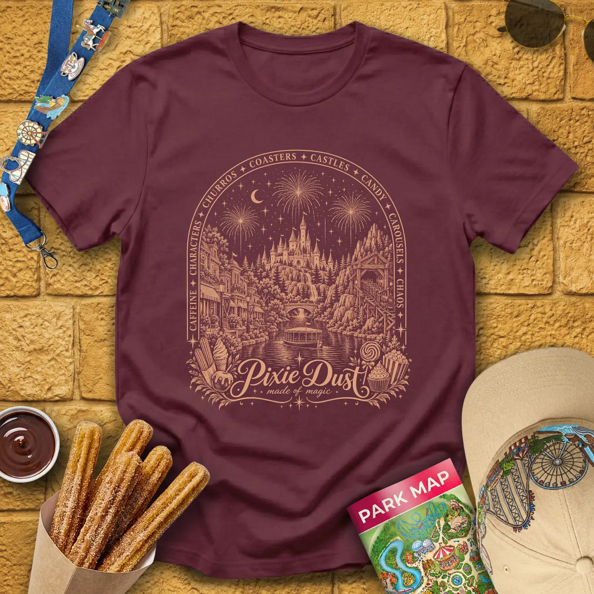 Pixie Dust [FancyFrame] T-Shirt for Theme Park Fans (Maroon)