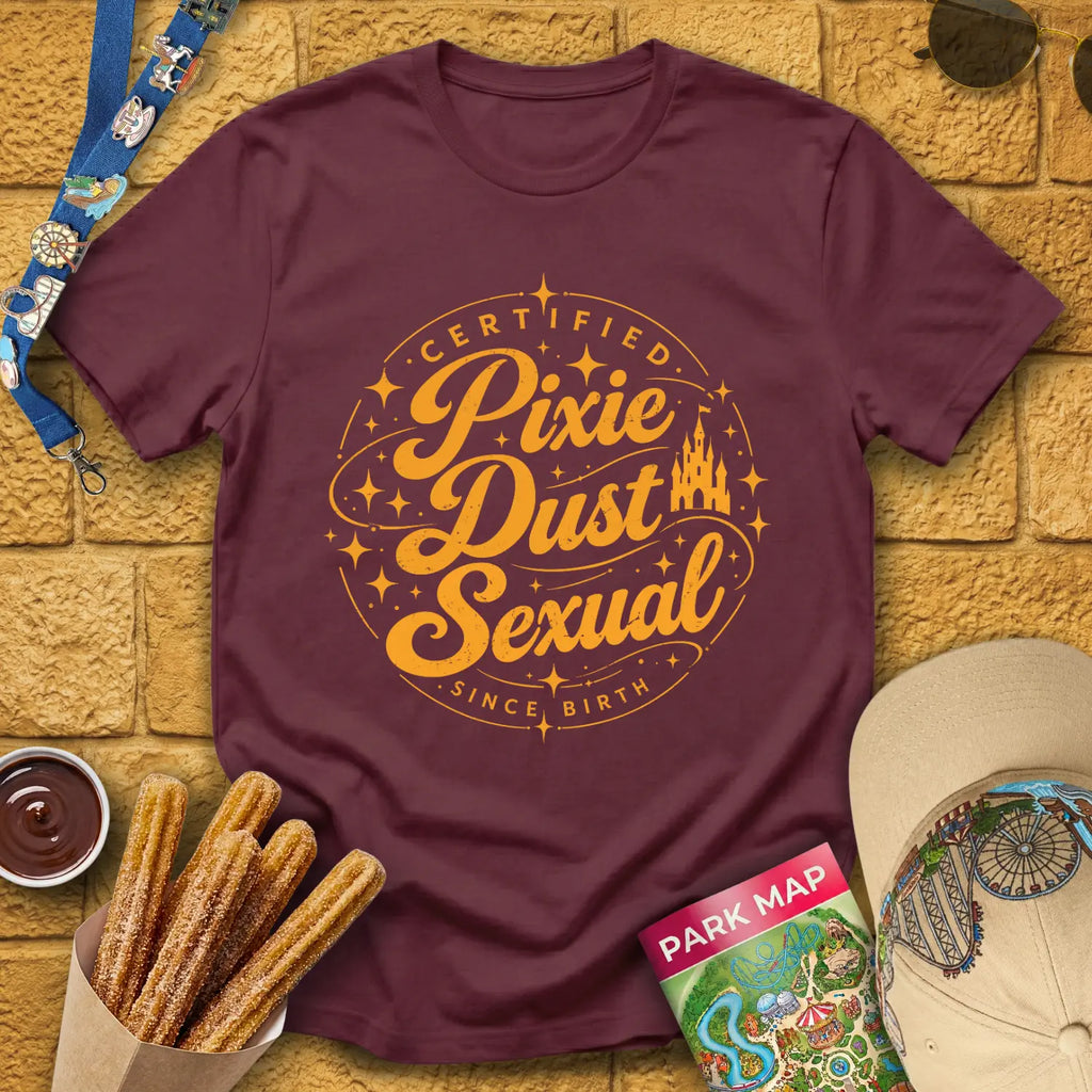 Pixie Dust S... [Badge] T-Shirt for Theme Park Fans (Maroon)