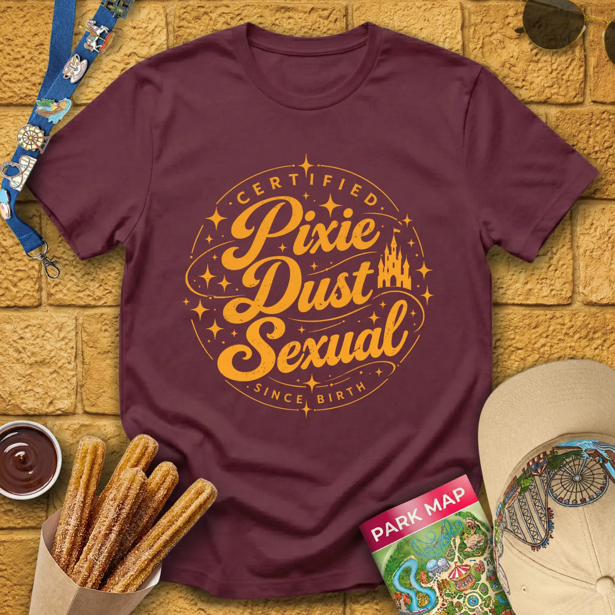 Pixie Dust S... [Badge] T-Shirt for Theme Park Fans (Maroon)