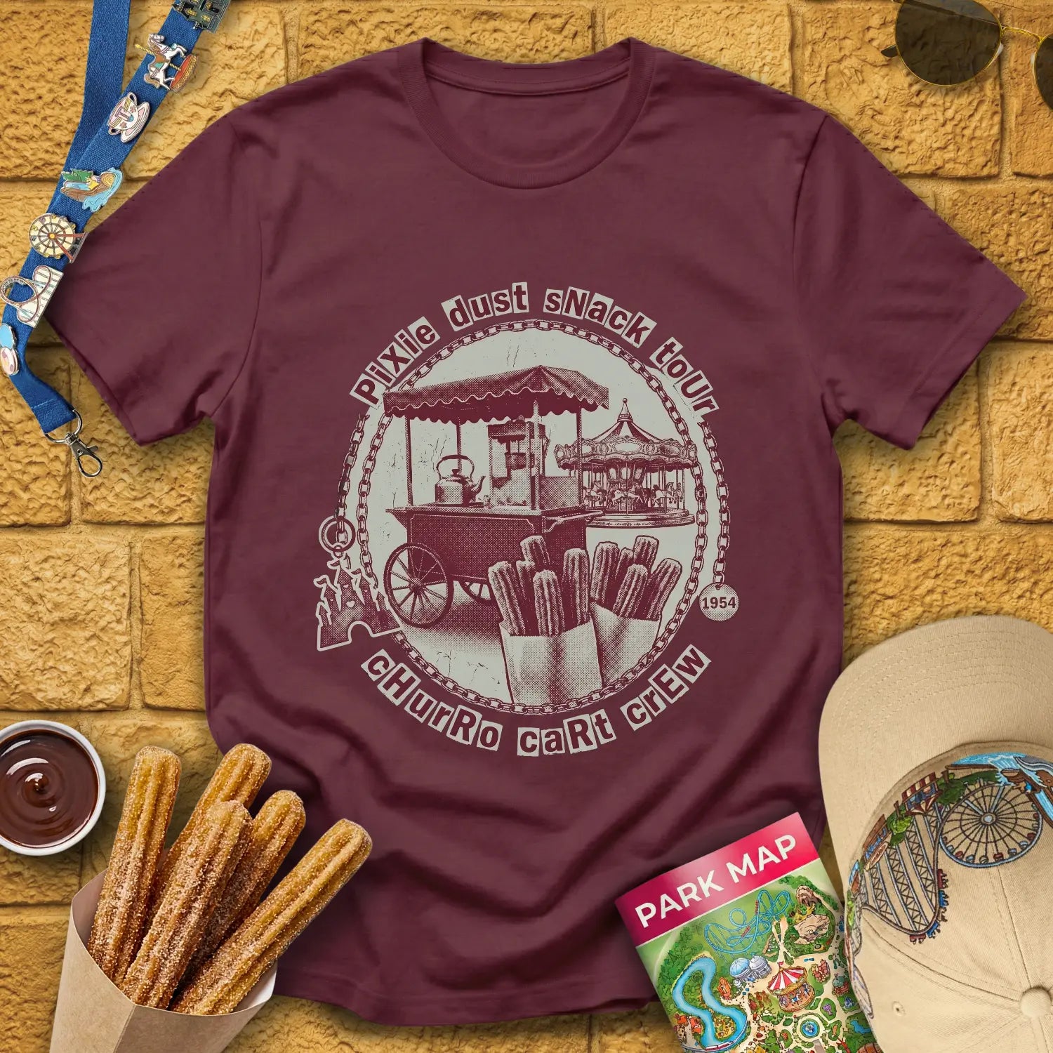 Pixie Dust Snack Tour [Grunge] T-Shirt for Theme Park Fans (Maroon)