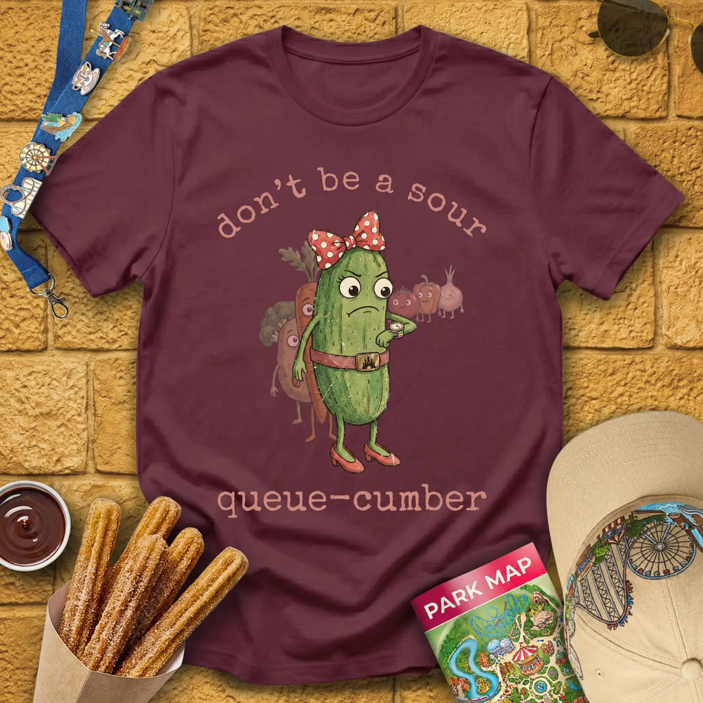Queue-Cumber [InkPen] T-Shirt for Theme Park Fans (Maroon)