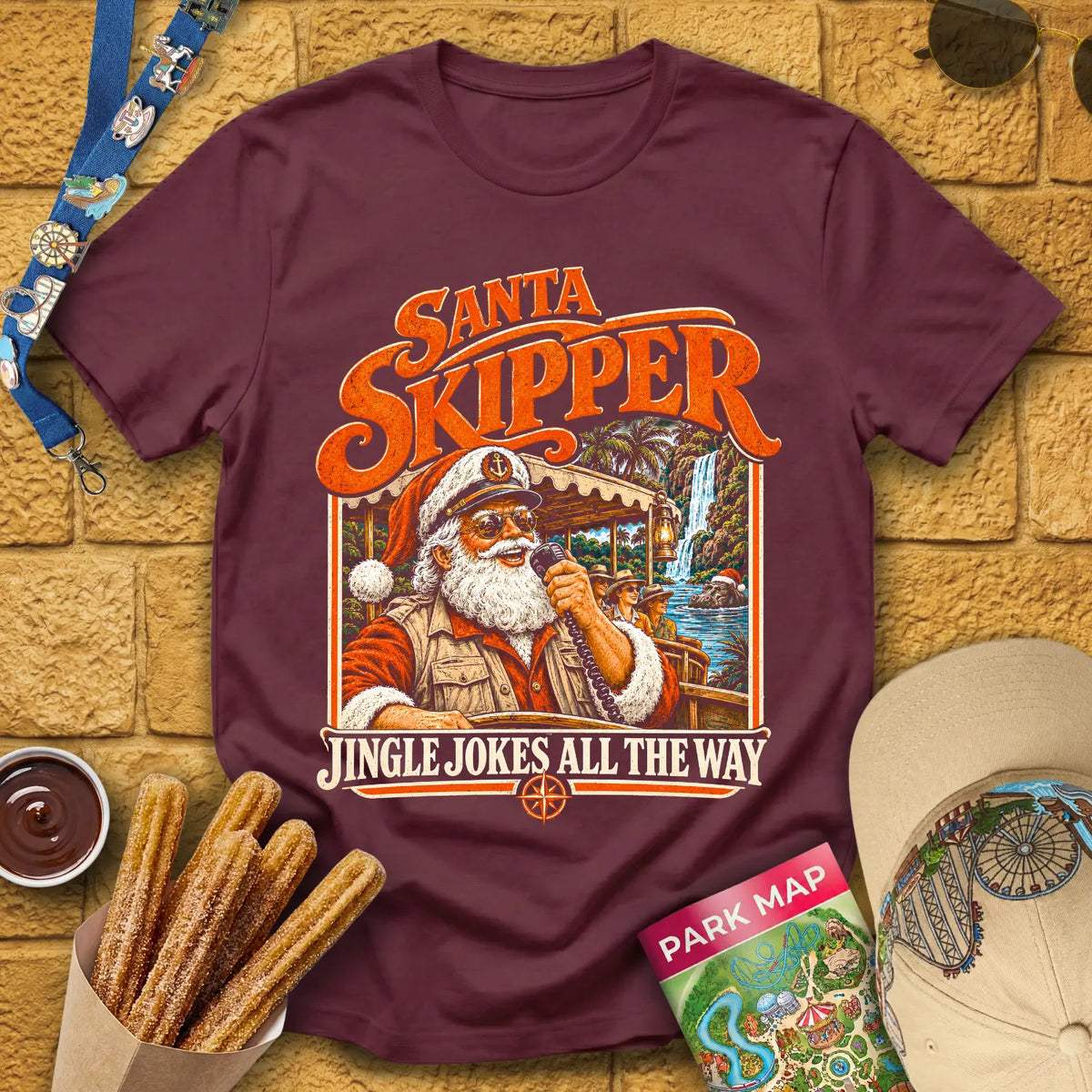 Santa Skipper [Retro] T-Shirt for Theme Park Fans (Maroon)