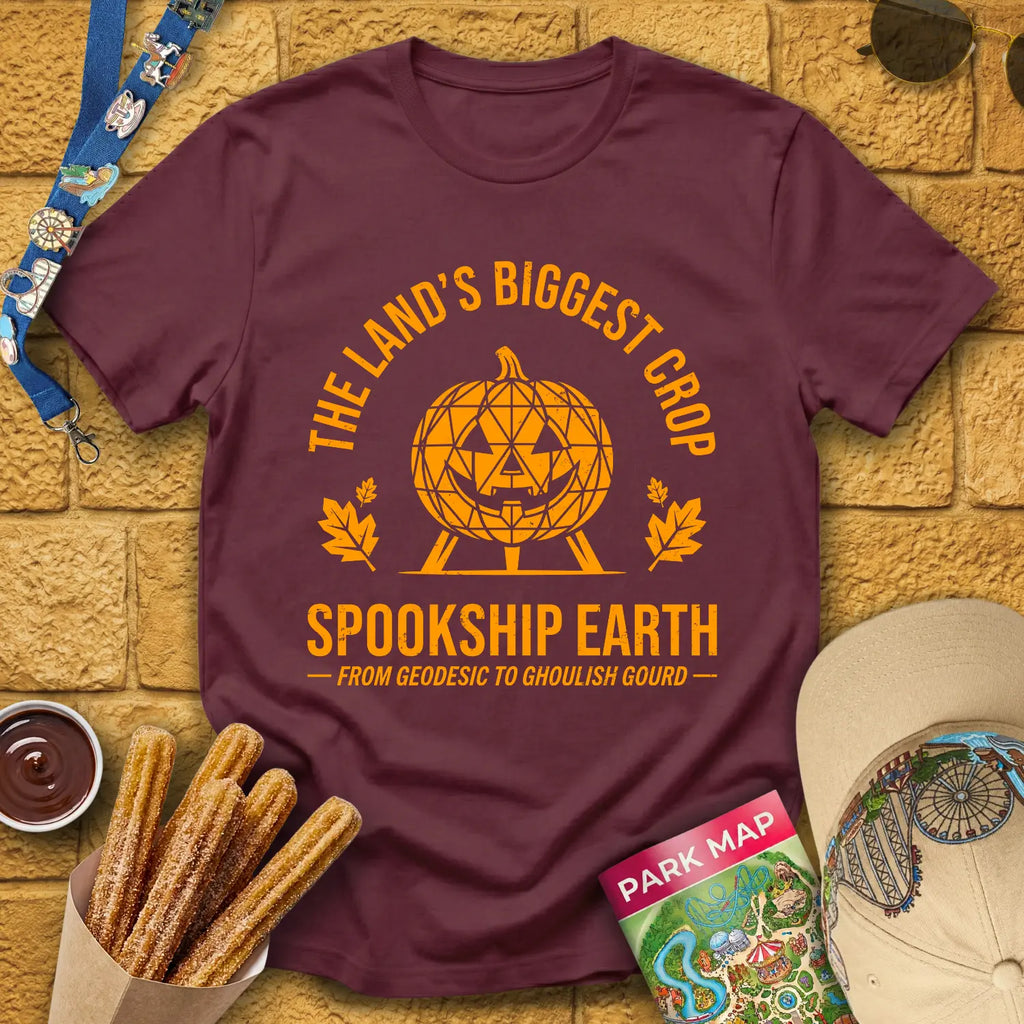 Spookship Earth [Emblem] T-Shirt for Theme Park Fans (Maroon)