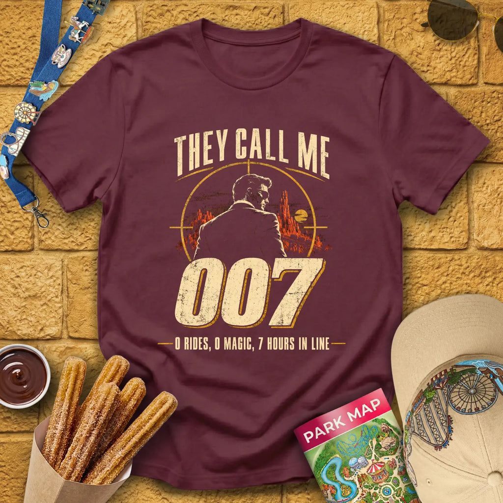 They Call Me 007 [Retro] T-Shirt for Theme Park Fans (Maroon)