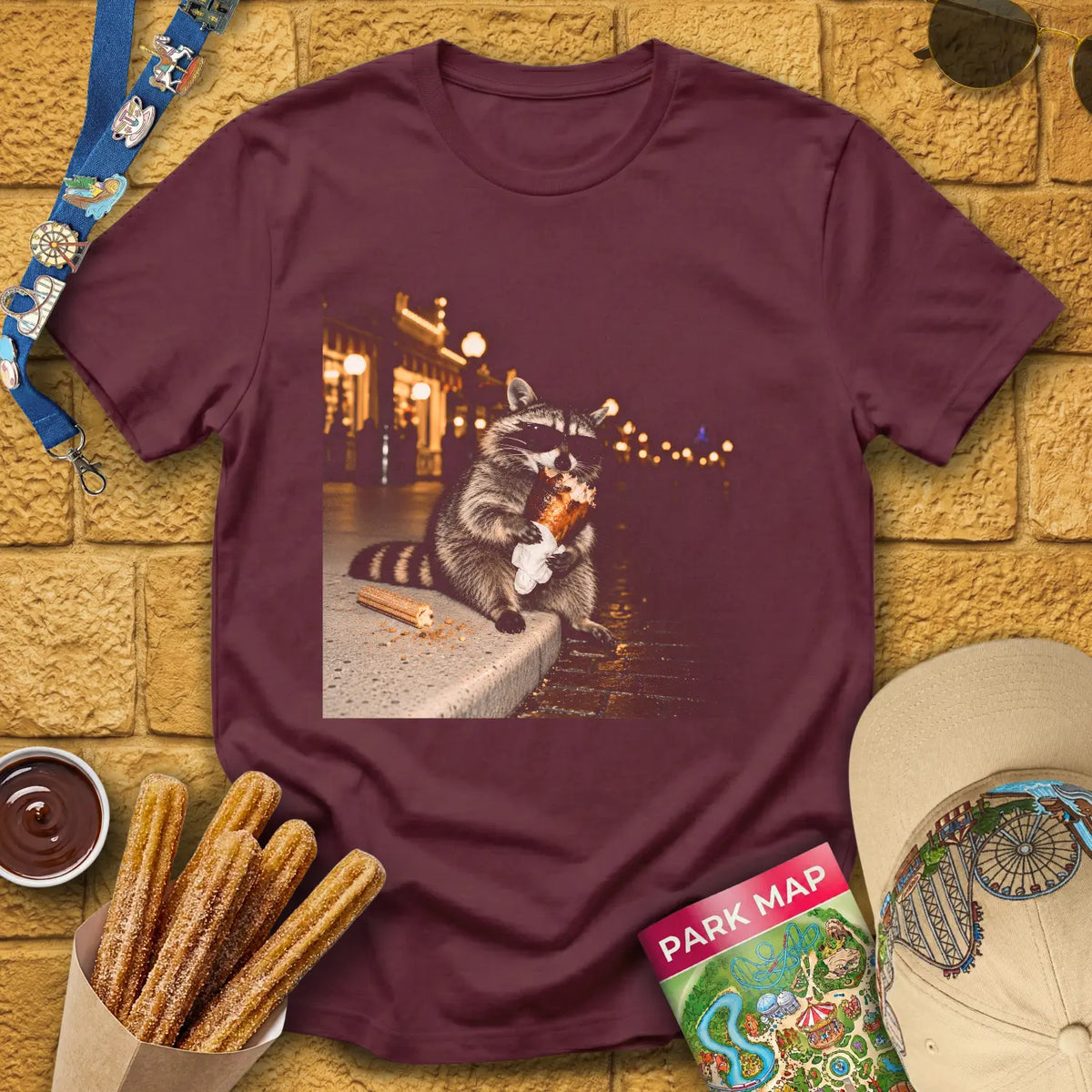 Turkey Leg Raccoon [Cinematic] T-Shirt for Theme Park Fans (Maroon)