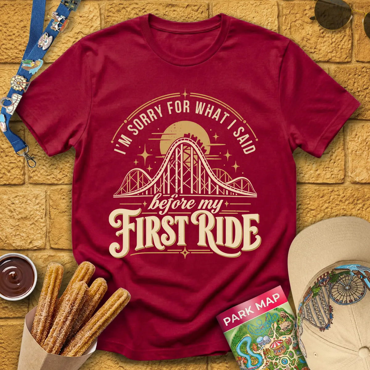 Before First Ride [MidCen] T-Shirt for Theme Park Fans (Cardinal Red)