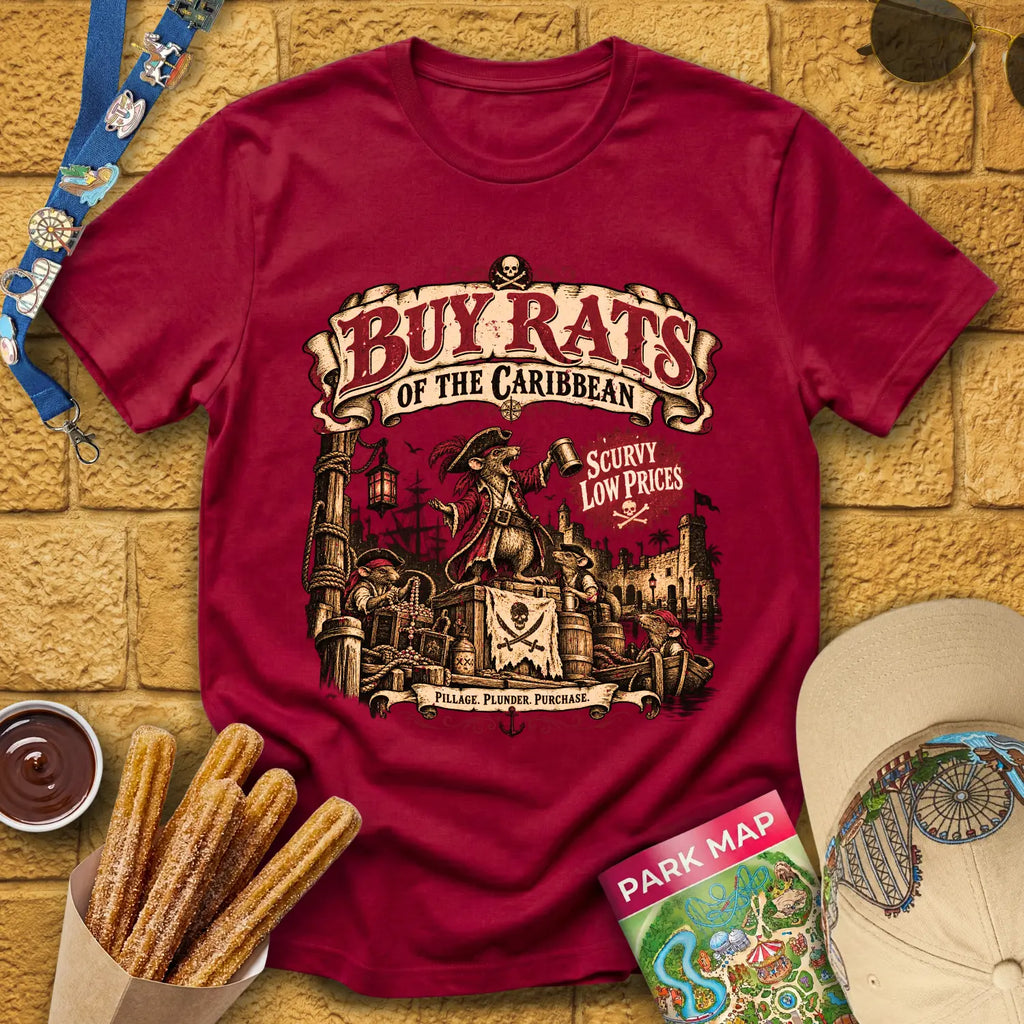 Buy Rats Caribbean [Poster] T-Shirt for Theme Park Fans (Cardinal Red)
