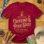 Caffeine & Pixie Dust [VictorianOval] T-Shirt for Theme Park Fans (Cardinal Red)